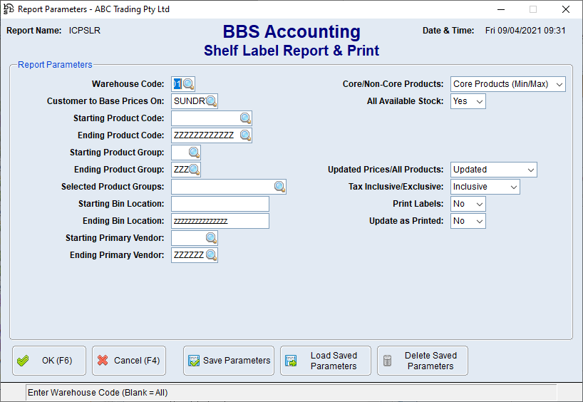 Shelf Label Report & Print Screen Shelf Label Report & Print Screen