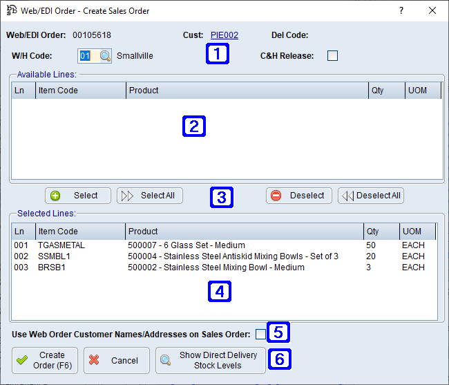 Web/EDI - Create Sales Order Screen