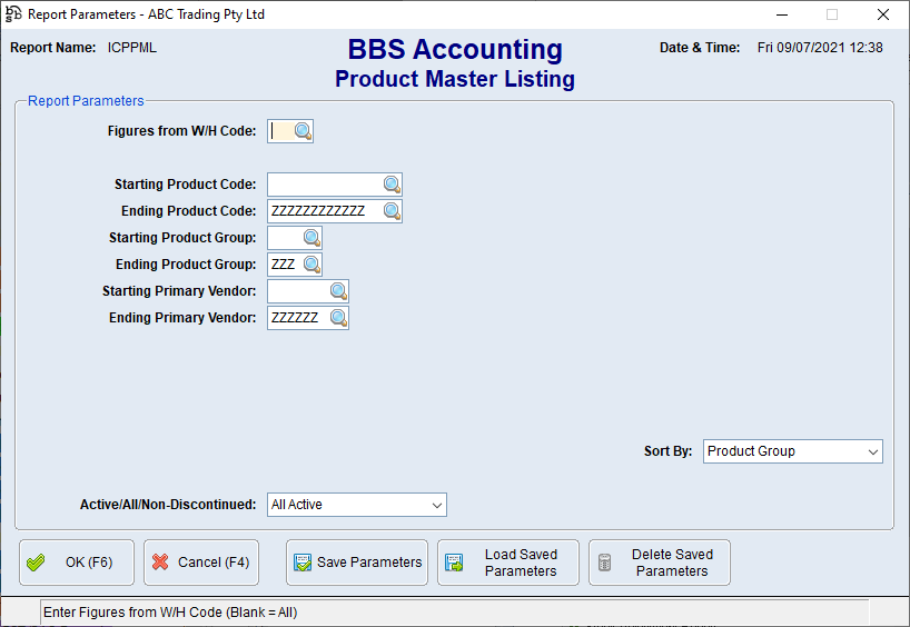 Product Master Listing Screen Product Master Listing Screen