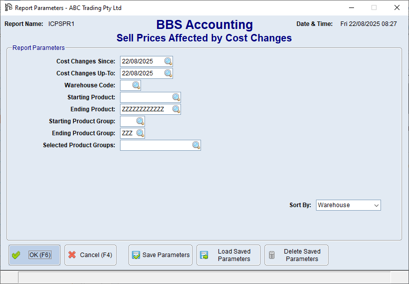 Sell Prices Affected by Cost Changes Screen Sell Prices Affected by Cost Changes Screen