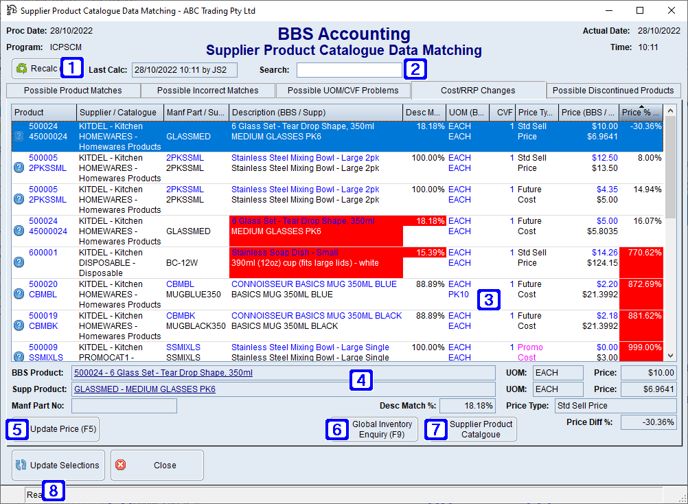 Supplier Product Catalogue Data Matching - Cost/RRP Changes Tab Screen Supplier Product Catalogue Data Matching - Cost/RRP Changes Tab Screen