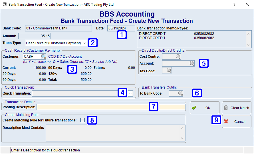 Bank Transaction Feed - Create New Transaction Screen Bank Transaction Feed - Create New Transaction Screen
