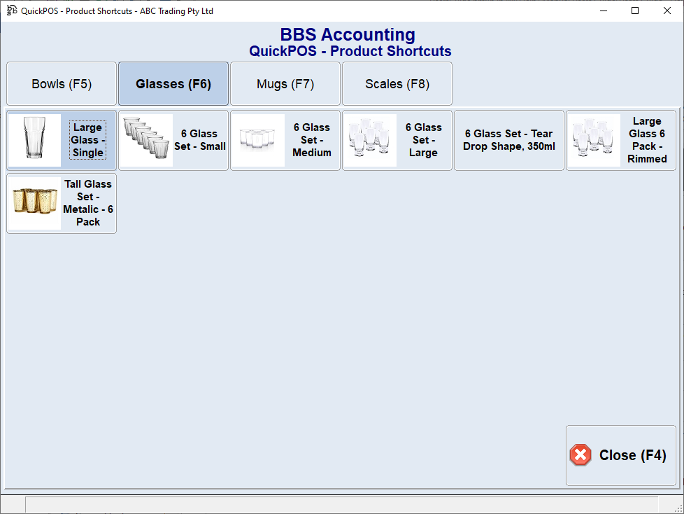 QuickPOS - Product Shortcuts Screen QuickPOS - Product Shortcuts Screen