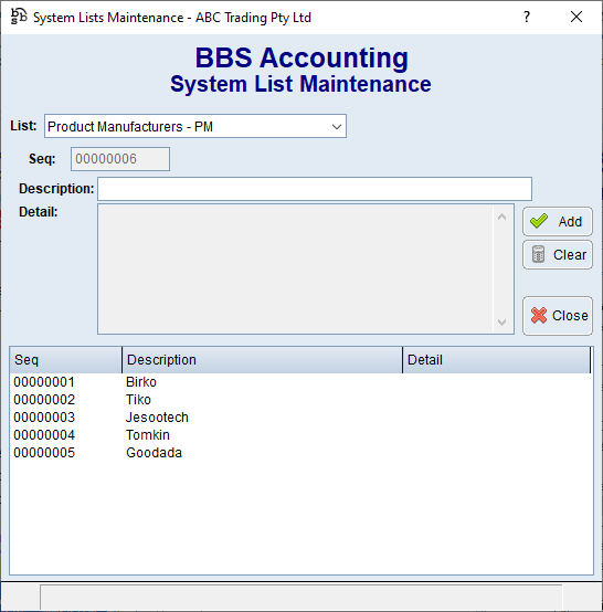 BBS System List Maintenance Screen BBS System List Maintenance Screen