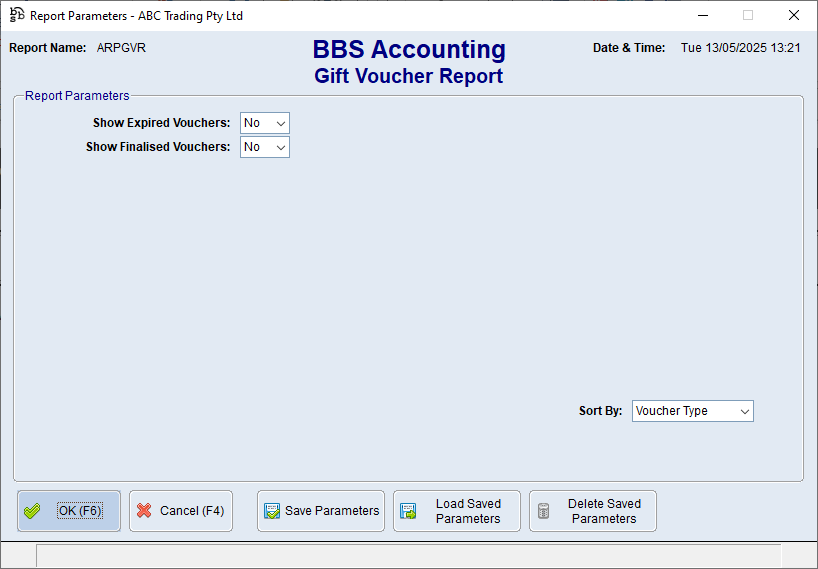 Gift Voucher Report Screen Gift Voucher Report Screen