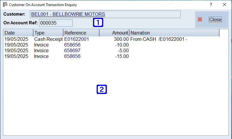 Customer On Account Transaction Enquiry Screen Customer On Account Transaction Enquiry Screen
