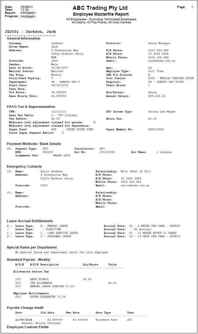 Example of Employee Masterfile Report/Listing - PDF