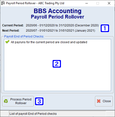 Payroll Period Rollover Screen Payroll Period Rollover Screen