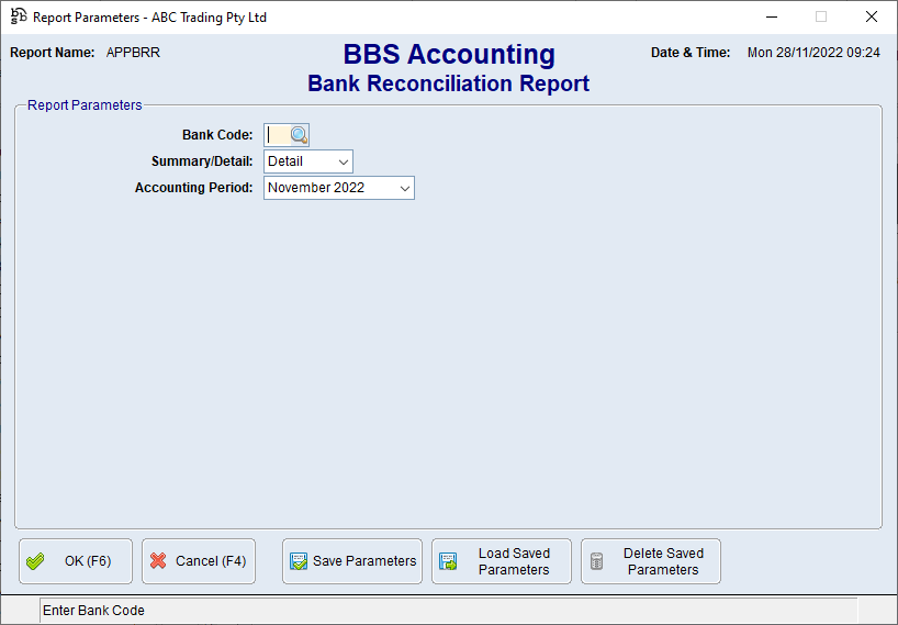 Bank Reconciliation Report Screen Bank Reconciliation Report Screen